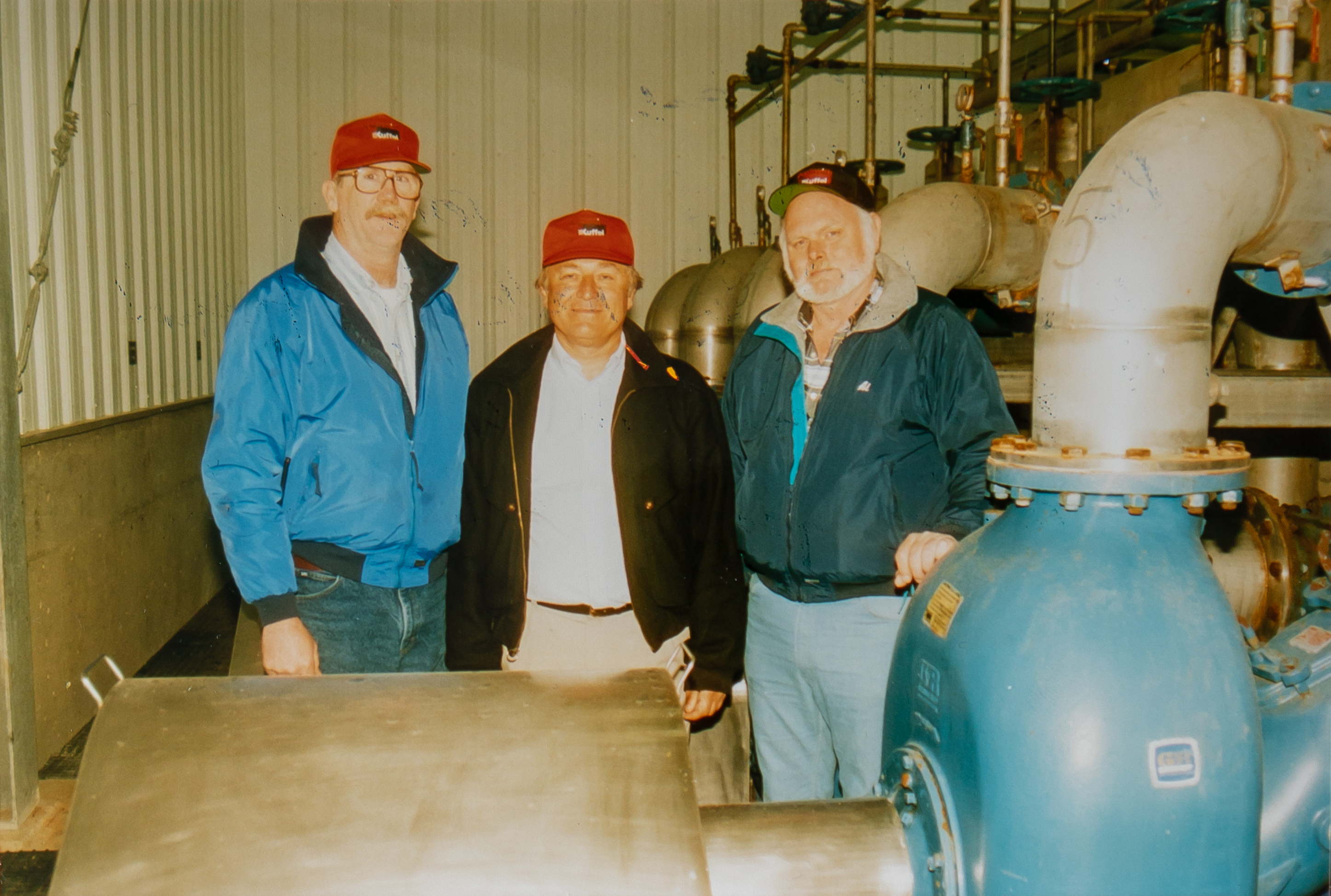 A boom in Alaska seafood processing, due to the popularity of surimi (fish protein used to make imitation crab), brings plenty of business to B&K, and gives us an opportunity to delight an entire new industry. Pictured, l-r: Unisea Production Maintenance Manager Bill Wooten, Lou Kuffel, Unisea Maintenance Director Al Spencer.
